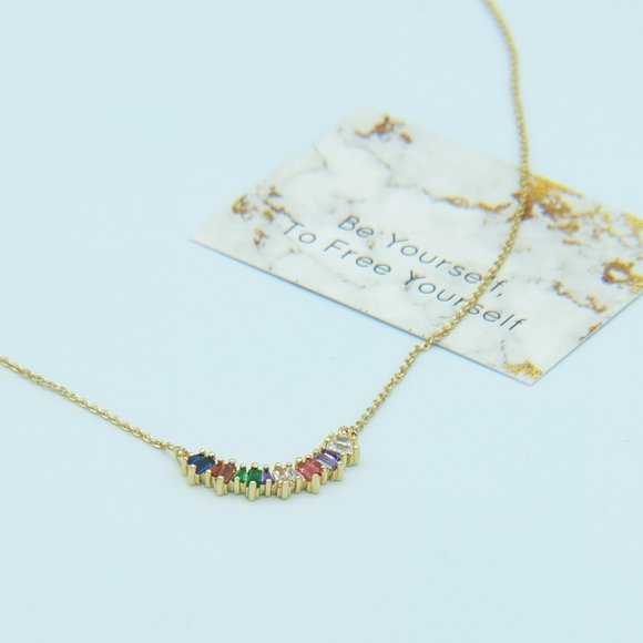 Rainbow Curve Crystal Bar Pendant Necklace - Picture 3 of 11